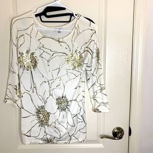 Cache Cream Gold 3/4 Sleeve Sweater Size 8